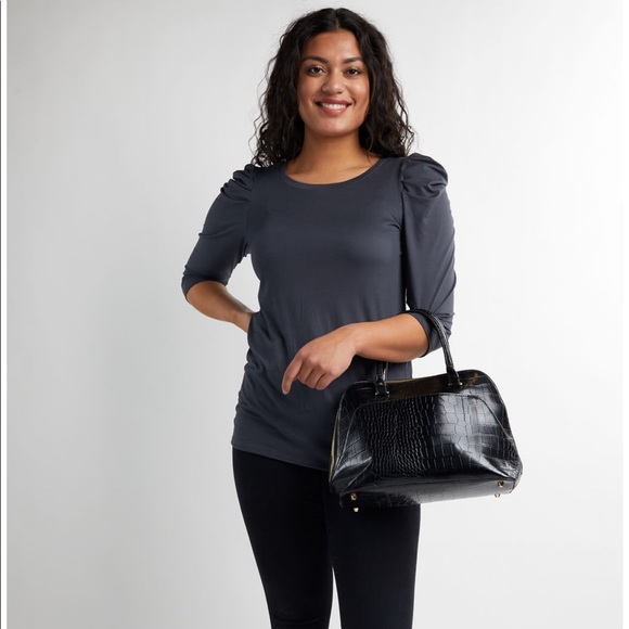 NWOT Savvi MILAN Small Gray Puff Sleeve Top - Picture 2 of 11